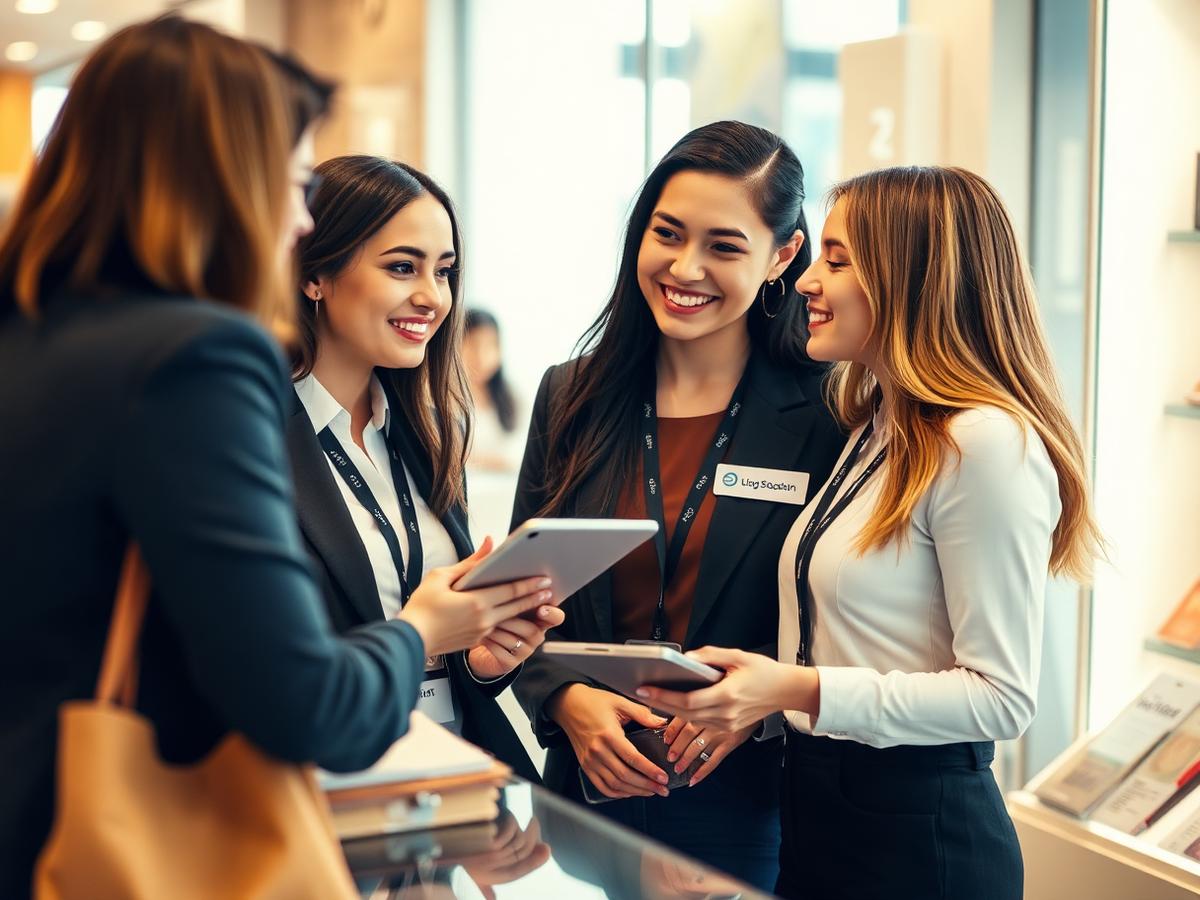 Pinnacle NJ representatives talking with a customer at a retail kiosk